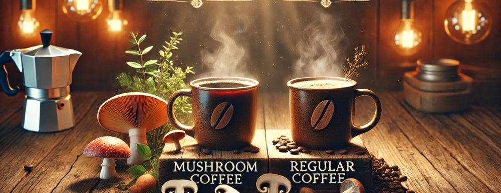 mushroom coffee and regular coffee comparison picture