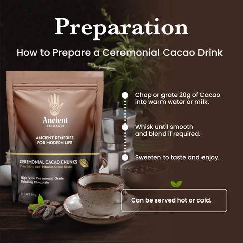 Ceremonial Grade Cacao Chunks - 100% Raw Criolla - 100g - Nutrition support - Ancient Extracts