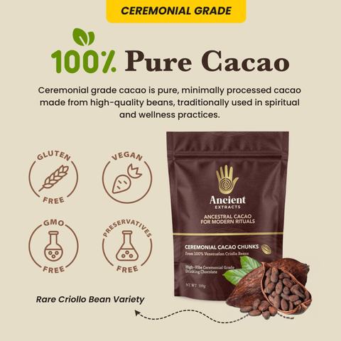 Ceremonial Grade Cacao Chunks - 100% Raw Criolla - 100g - Nutrition support - Ancient Extracts