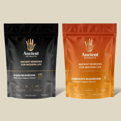 Energy Pair Chaga & Cordyceps Extracts - 30% Beta Glucans (60g each) - Ancient Extracts