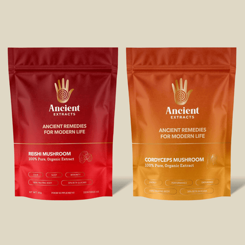 Hormone Pair Reishi & Cordyceps Extracts - 30% Beta Glucans (60g each) - Mushroom Extract - Ancient Extracts