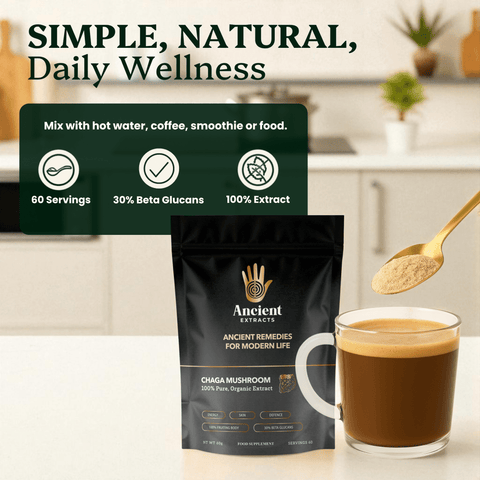 Chaga Mushroom Extract Powder - 30% Beta - glucan (60g) - Mushroom Extract - Ancient Extracts