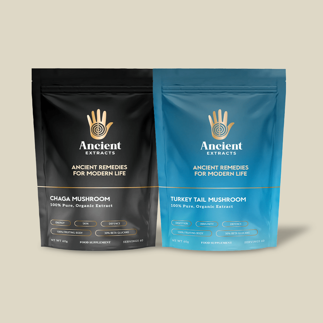 Immunity Pair Turkey Tail & Chaga Extracts - 30% Beta Glucan (60g each) - Ancient Extracts