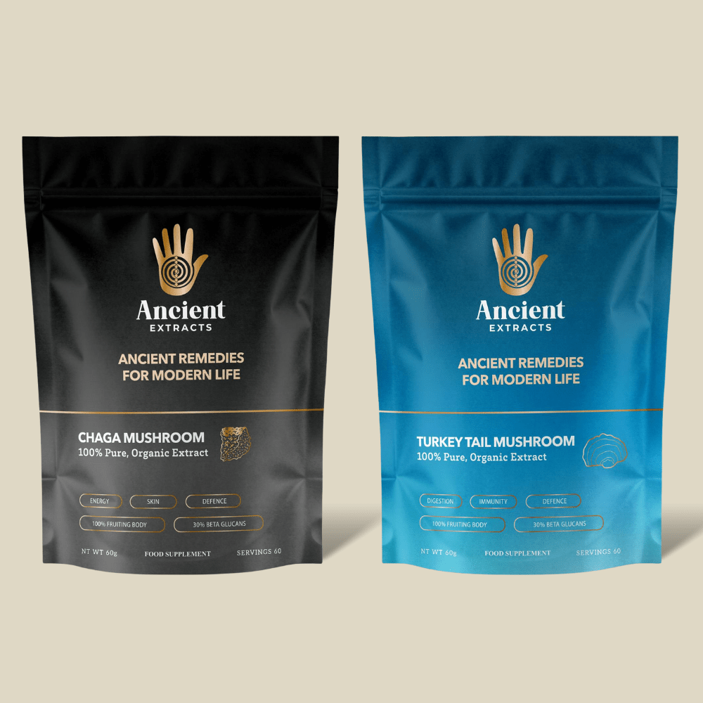 Immunity Pair Turkey Tail & Chaga Extracts - 30% Beta Glucan (60g each) - Ancient Extracts
