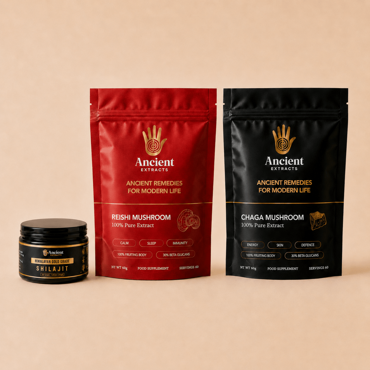 Immunity Stack - Reishi, Chaga and Shilajit Resin - bundles - Ancient Extracts
