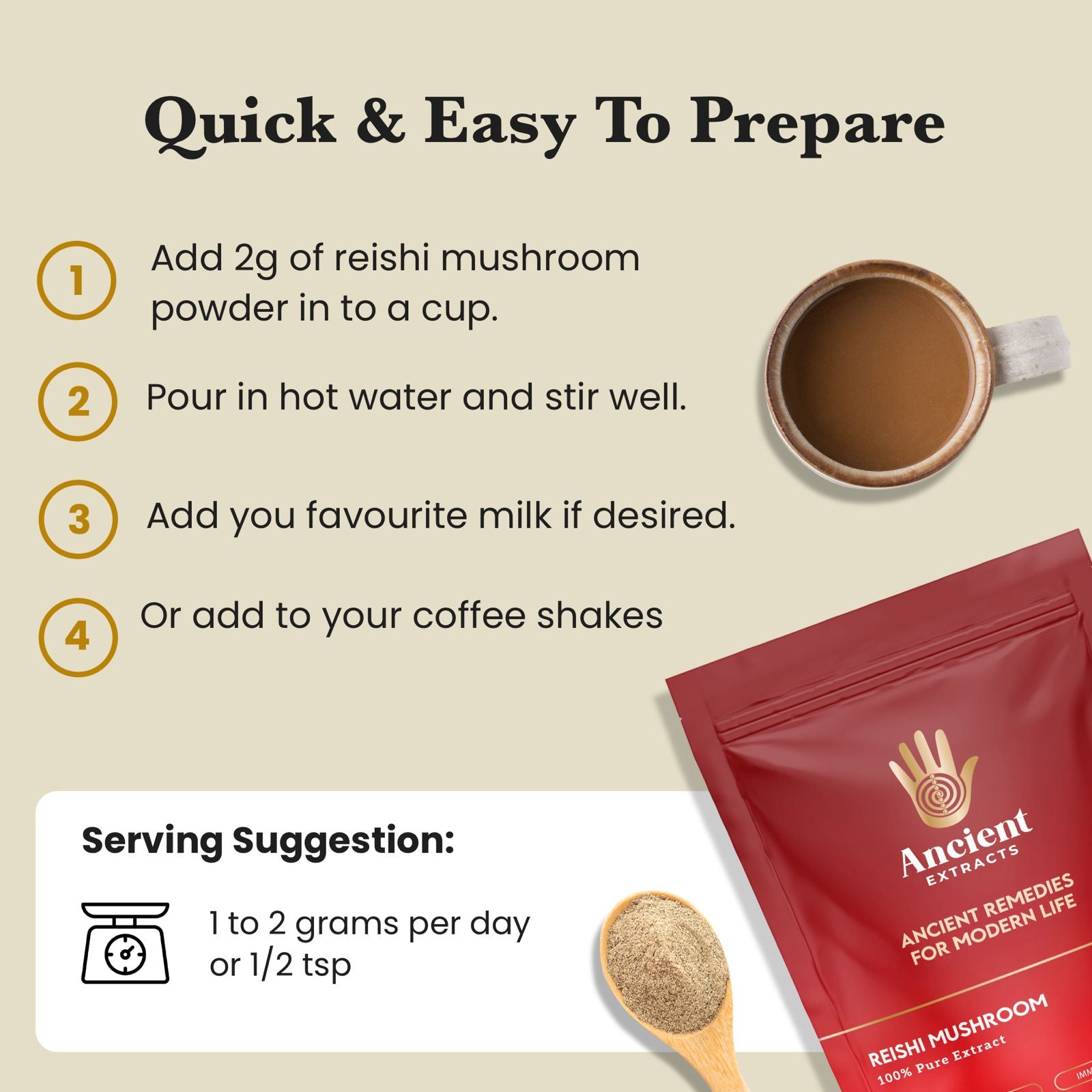 Reishi Mushroom Extract Powder - 30% Beta - glucan (60g) - Mushroom Extract - Ancient Extracts