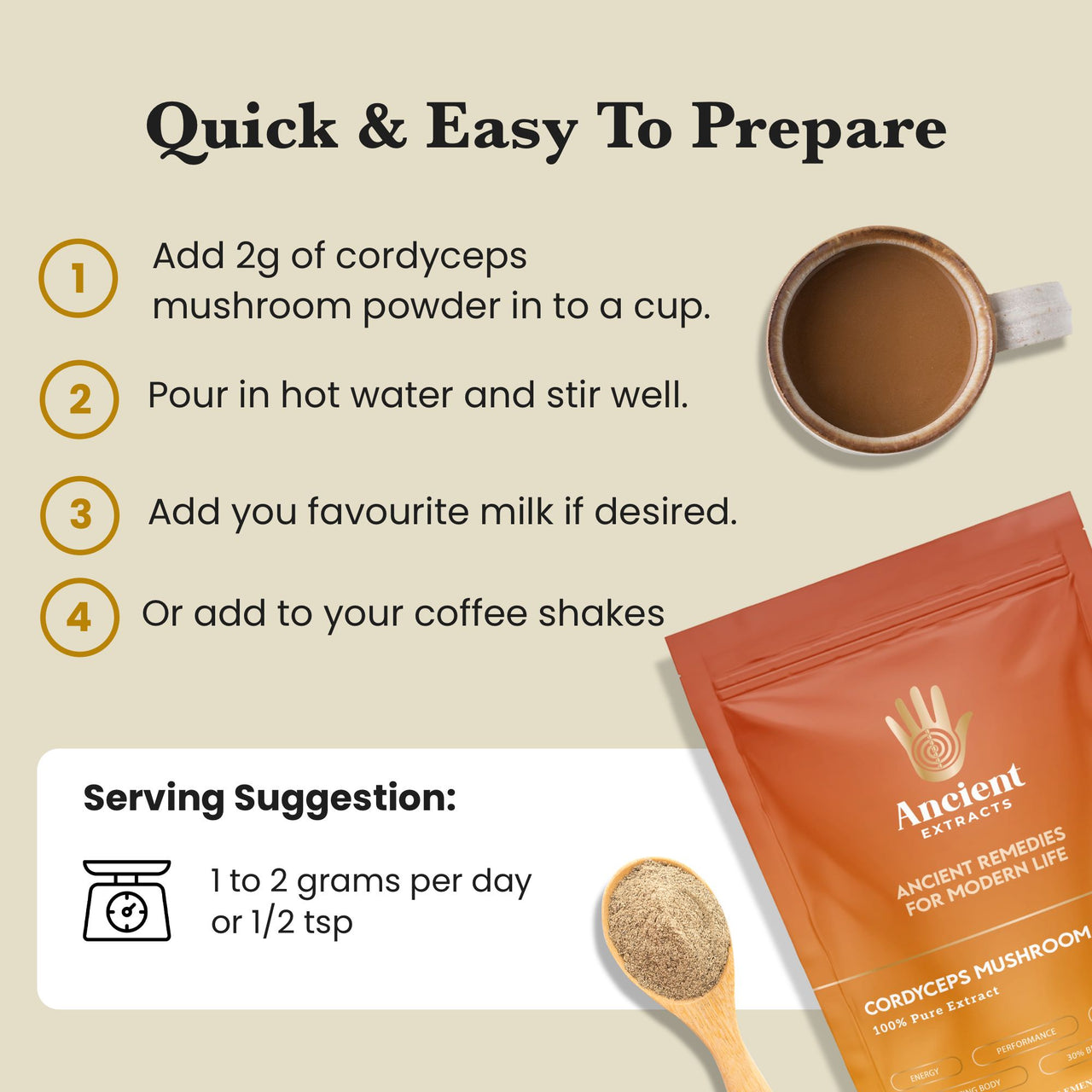 Cordyceps Mushroom Extract Powder - 30% Beta-glucan (60g)