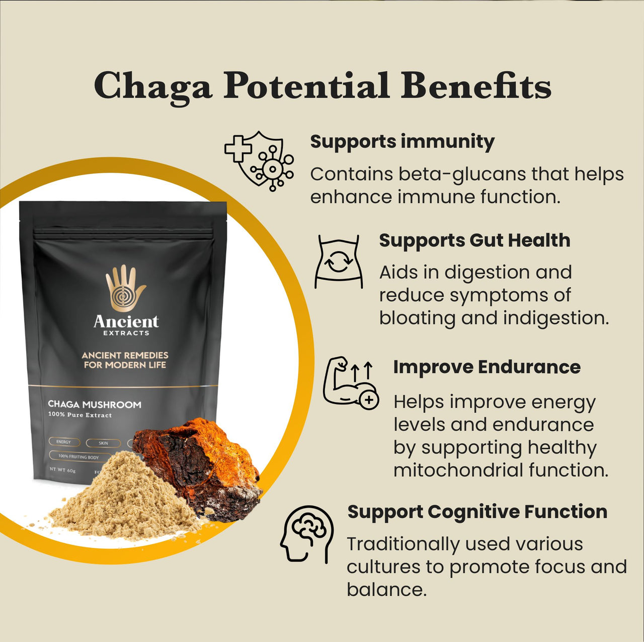 Chaga Mushroom Extract Powder - 30% Beta-glucan (60g)