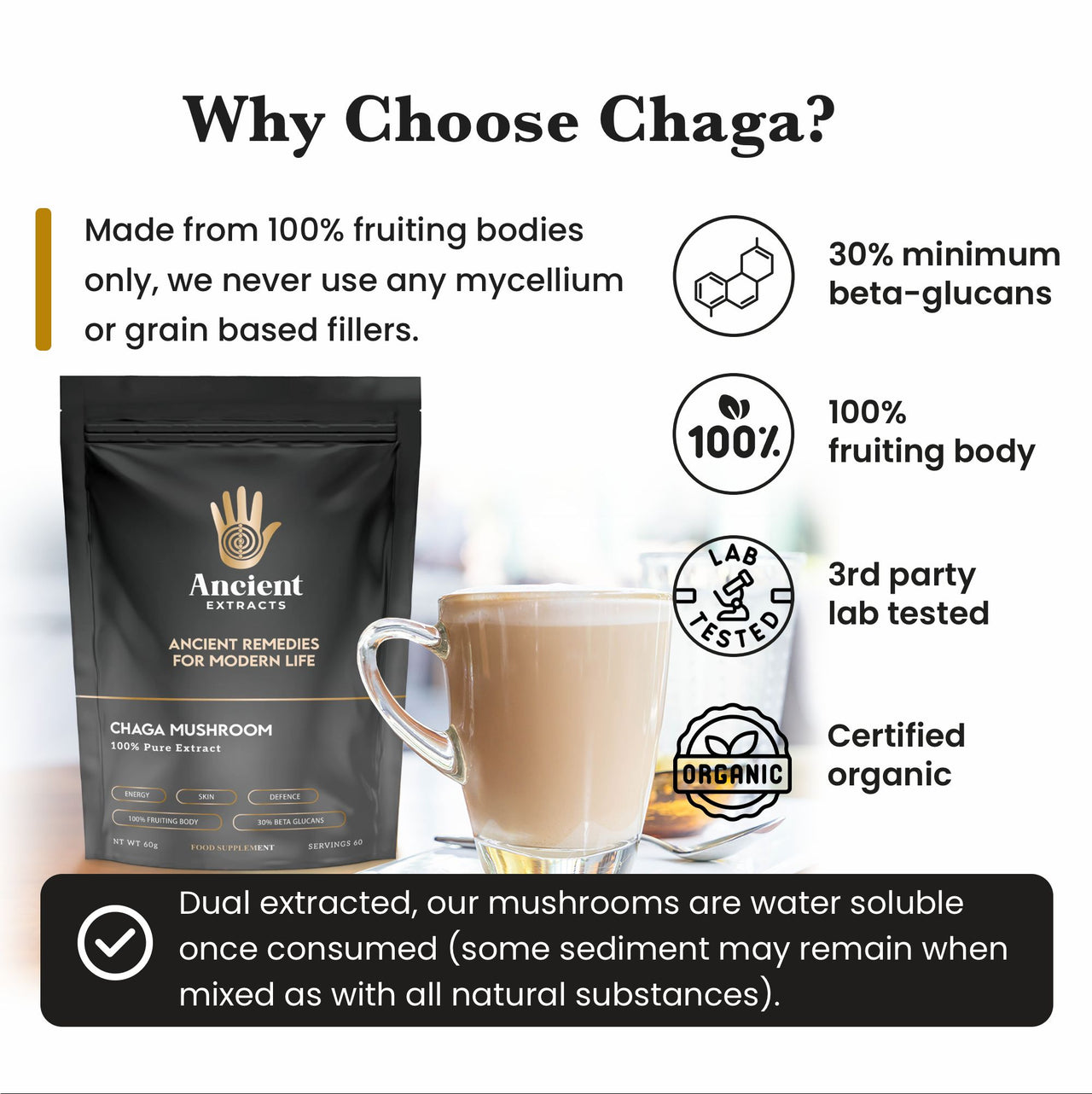 Chaga Mushroom Extract Powder - 30% Beta-glucan (60g)