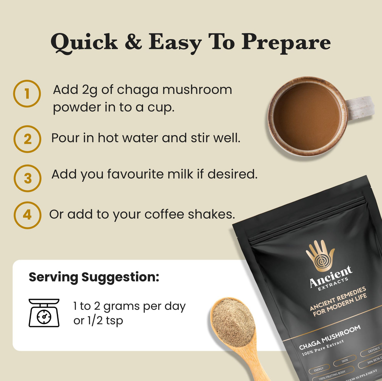 Chaga Mushroom Extract Powder - 30% Beta-glucan (60g)