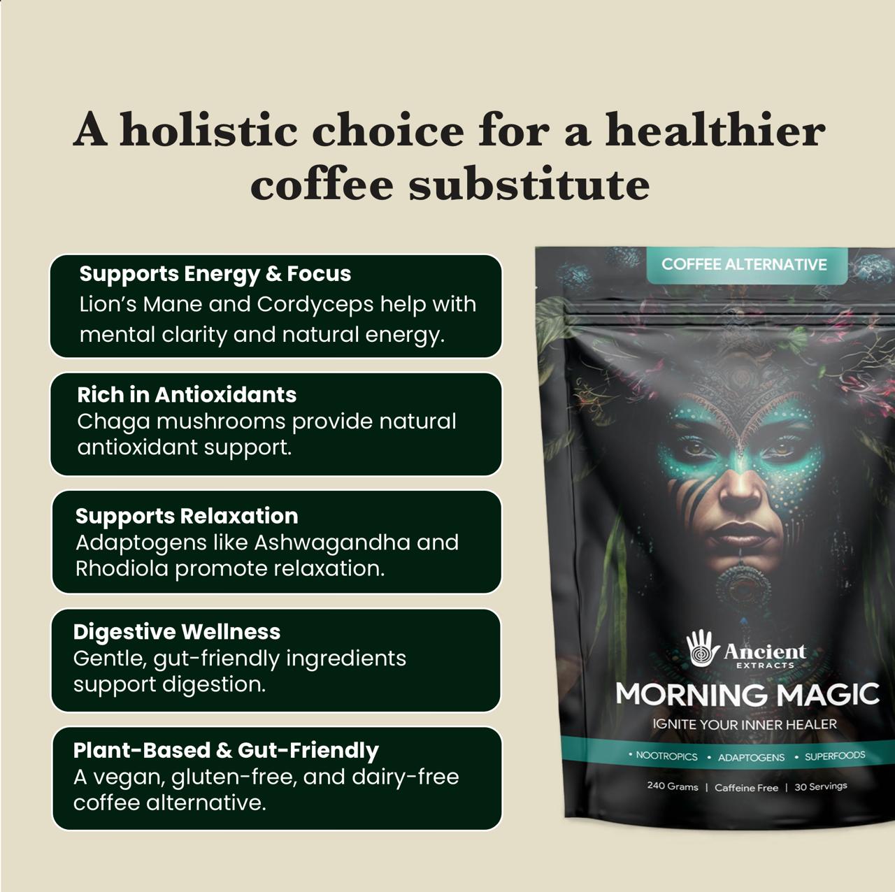 Morning Magic Decaf Mushroom and Root Extract Coffee Alternative (240g)