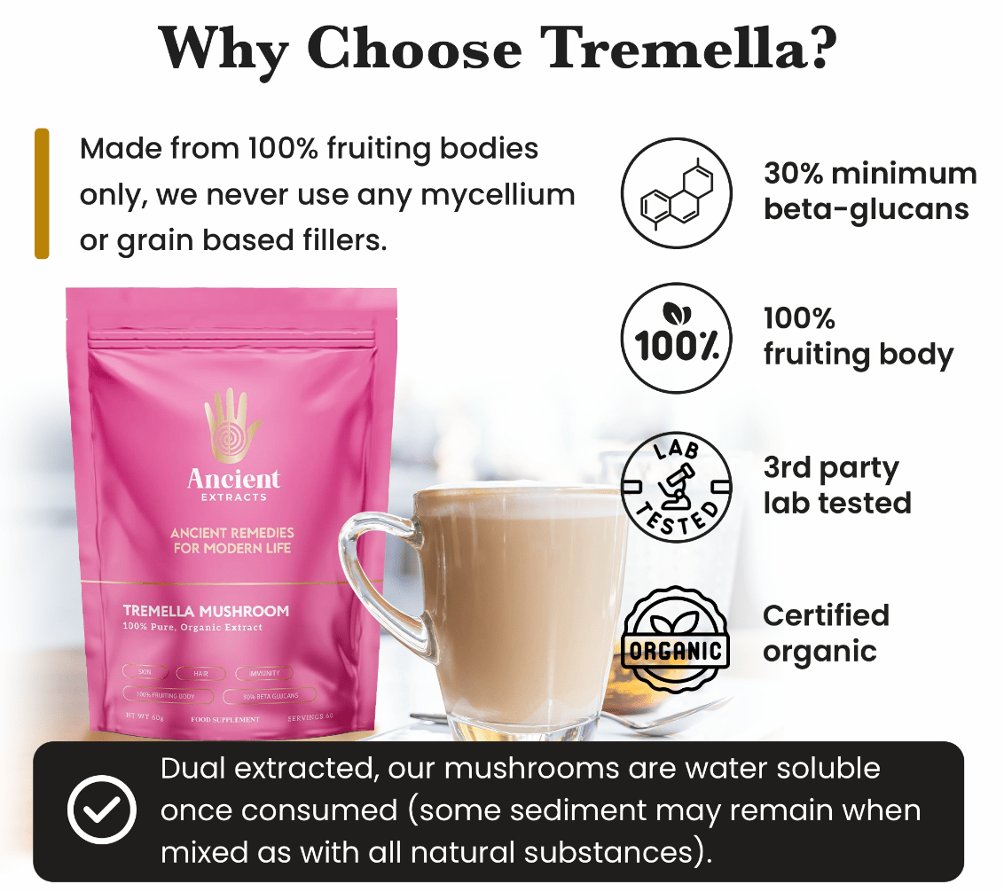 Tremella Mushroom Organic Extract - 30% Beta Glucans (60g) - Ancient Extracts