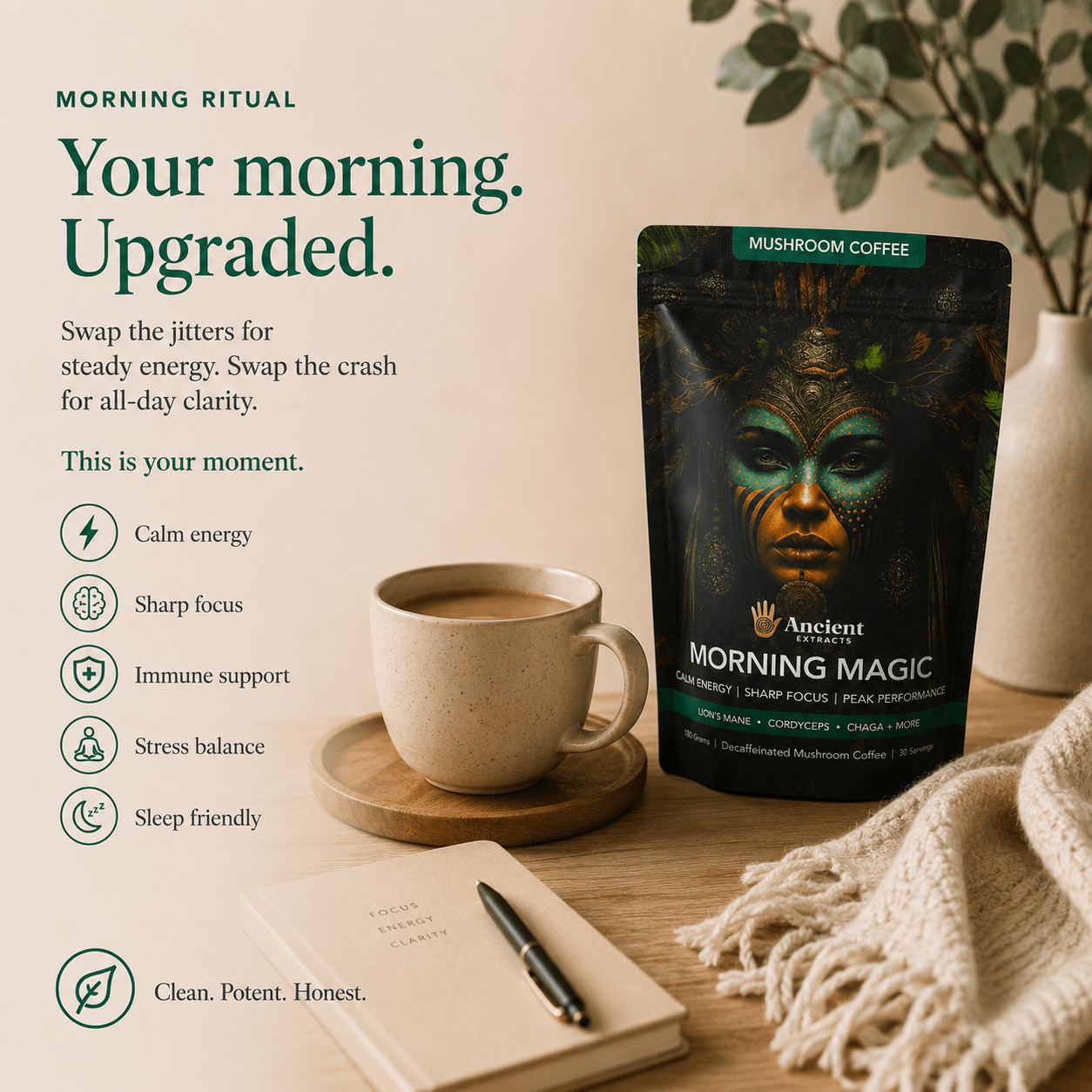 Morning Magic Decaf Mushroom Coffee (Starter Kit) - Mushroom Extract - Ancient Extracts